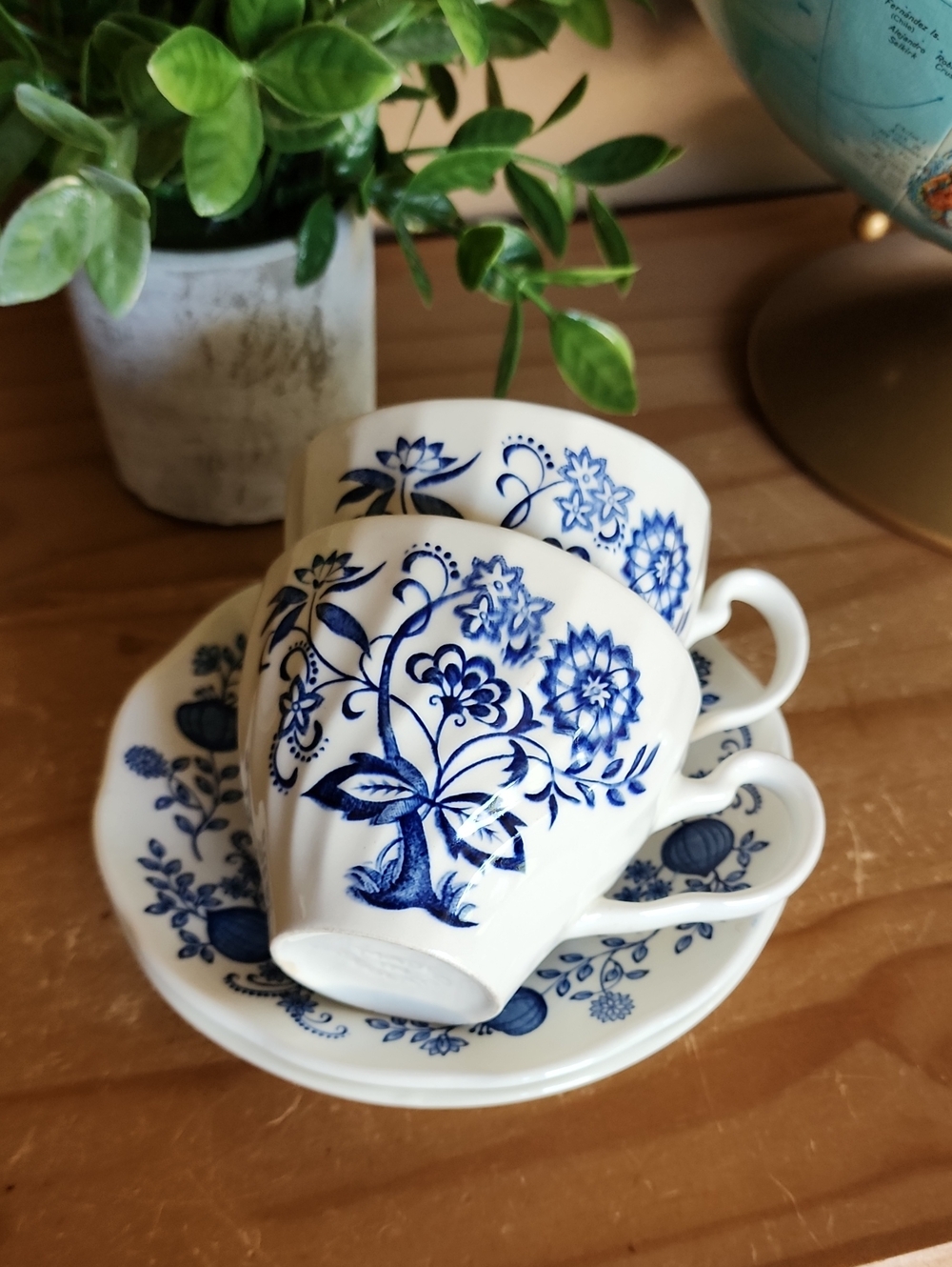 Blue Onion Porcelain Teacup and Saucer Set
